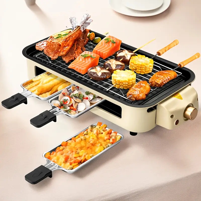 2-in-1 Kitchen Smokeless Indoor Barbecue Grill, featuring a grill rack ...