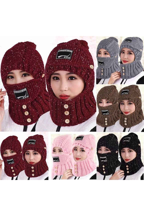 2 in 1 Knitted Scarf Hat with Ear Protectors Outdoor Riding Elastic Warm Cap