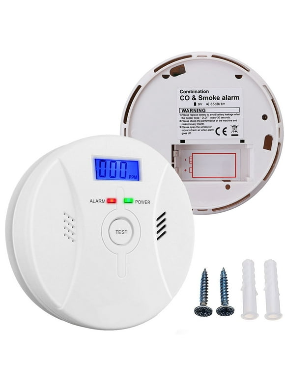 2 in 1 LCD Display Carbon Monoxide & Smoke Combo Battery Operated CO Alarm with LED Light Flashing Sound Warning