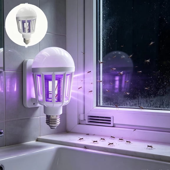 2-in-1 LED Bug Killing Light Bulb, Electric Insect Trap Lamp Effective Against Mosquitoes, Flies, Fruit Flies and All Flying Pests