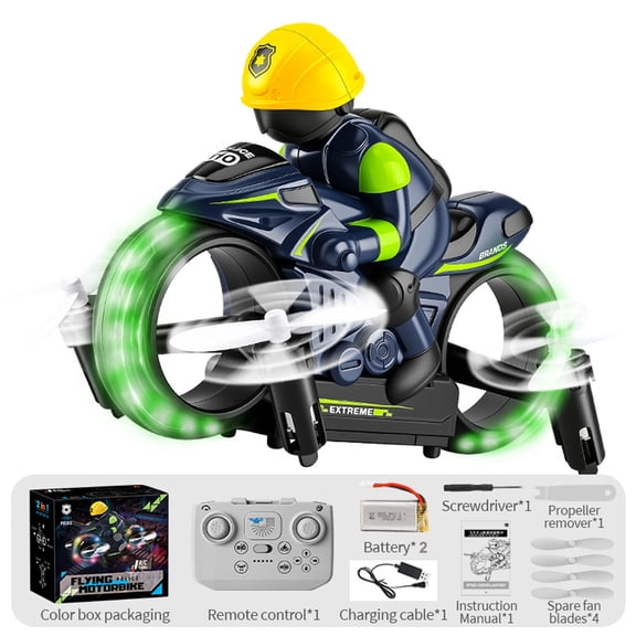 2 in 1 Land Air RC Flying Motorcycle, Remote Control Car with Drift, 360° Flip, Altitude Hold, One Key Return, Perfect Gift for Kids Boys Girls