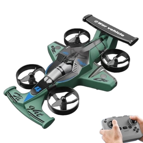 2-in-1 Land Quadcopter Drift Toy Car, Unmanned Aerial Vehicle Fixed-Wing Model, Remote Control Car and Drone Combo, Green
