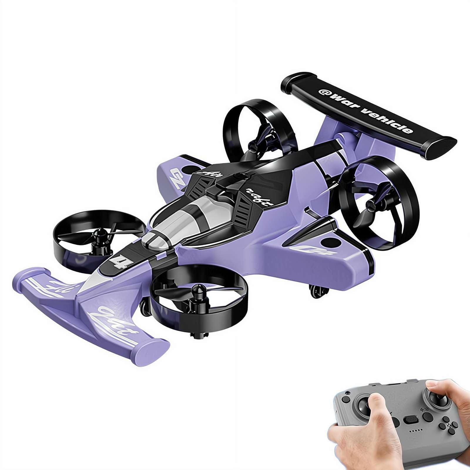 2-in-1 Land Quadcopter Drift Toy Car, Unmanned Aerial Vehicle Fixed-Wing Model, Remote Control Car and Drone Combo, Purple