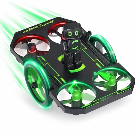 2-in-1 Land and Air Jumping Flying Car for Kids 8+, RC Flying Toy with LED Lights, 3 Adjustable Speeds, Altitude Hold, Headless Mode, 360°Flips