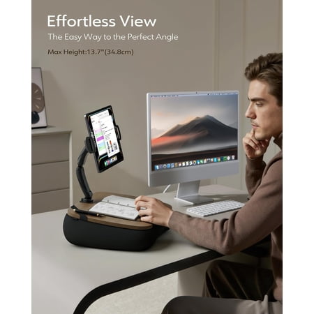 2-in-1 Lap Desk & Kindle Pillow Stand, Laptop Desk Holder with Beanbag Cushion & Foldable Arm for 14" Laptop,iPad, Phone, 4.7-14.6" Tablet & Kindle Reading in Bed