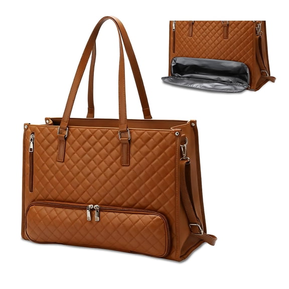 2-in-1 Laptop & Lunch Tote Bag for Women, 15.6" Work Tote with Insulated Lunch Compartment – Stylish Waterproof PU Leather Briefcase with Adjustable Strap & Wristlet Pouch – Ideal for Office&Travel.