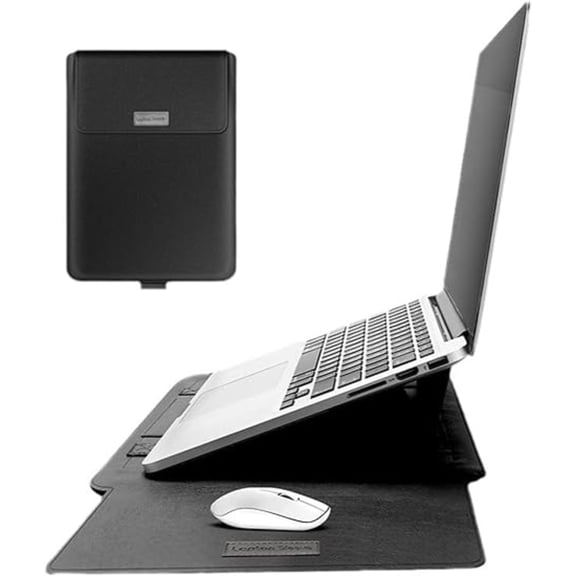 2 in 1 Laptop Sleeve Bag with Adjustable Stand, PU Leather Protective Notebook Case with Extended Mouse Pad for 13 14 15 16 inch Notebook
