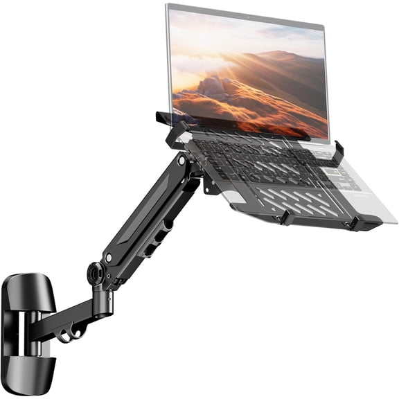 2-in-1 Laptop Wall Mount, Gas Spring Arm for 10-17 Inch Notebook & 17-40" Screen, Full Motion Adjustable, Holds 2.2-26.4 lbs (Black)