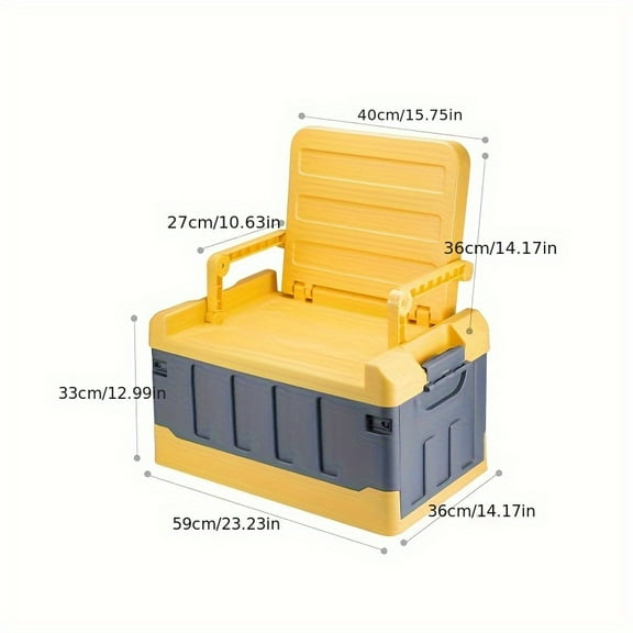 2-in-1 Large Capacity Folding Storage Box & Fishing Stool with Comfortable Backrest, Portable Organizer for Car Trunk, Outdoor Camping, Beach, Home Use, Box,Cabinet,Rack for Outdoor Storage