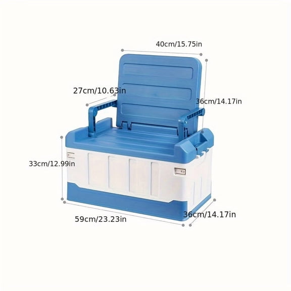 2-in-1 Large Capacity Folding Storage Box & Fishing Stool with Comfortable Backrest, Portable Organizer for Car Trunk, Outdoor Camping, Beach, Home Use, Box,Cabinet,Rack for Outdoor Storage