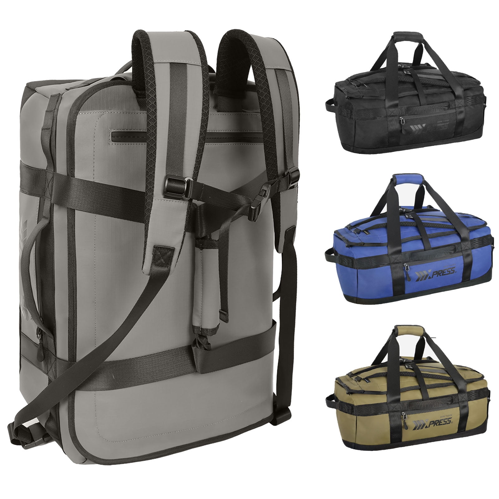 New York Xpress 40L Convertible Duffel Bag,Heavy-Duty Water-Resistant Travel Bag with Backpack Straps,Grey - LX737