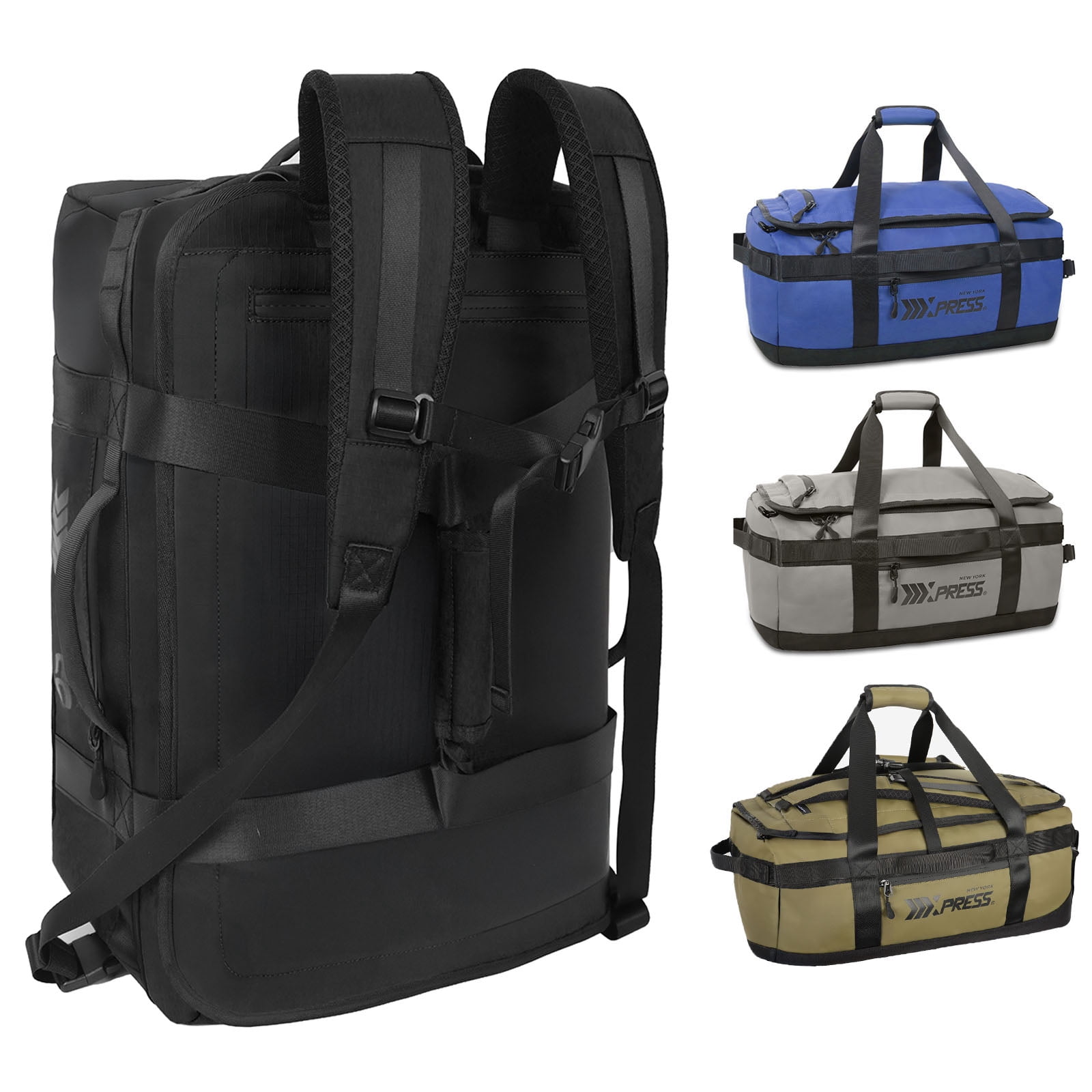 New York Xpress 40L Convertible Duffel Bag,Heavy-Duty Water-Resistant Travel Bag with Backpack Straps, Black - LX737