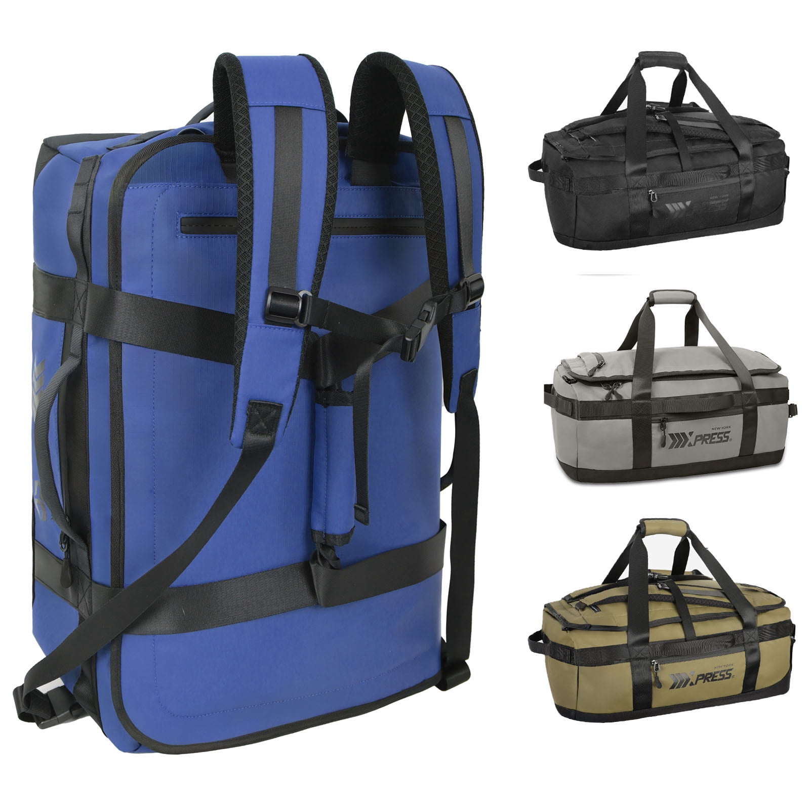 New York Xpress 40L Convertible Duffel Bag,Heavy-Duty Water-Resistant Travel Bag with Backpack Straps, Blue - LX737