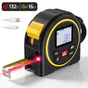 2-in-1 Digital Laser Tape Measure, 132Ft/40m Laser Distance Meter with 16Ft Measuring Tape, Rechargeable Laser Measuring Tool, Backlit LCD Screen Ideal for Home Construction Woodworking DIY