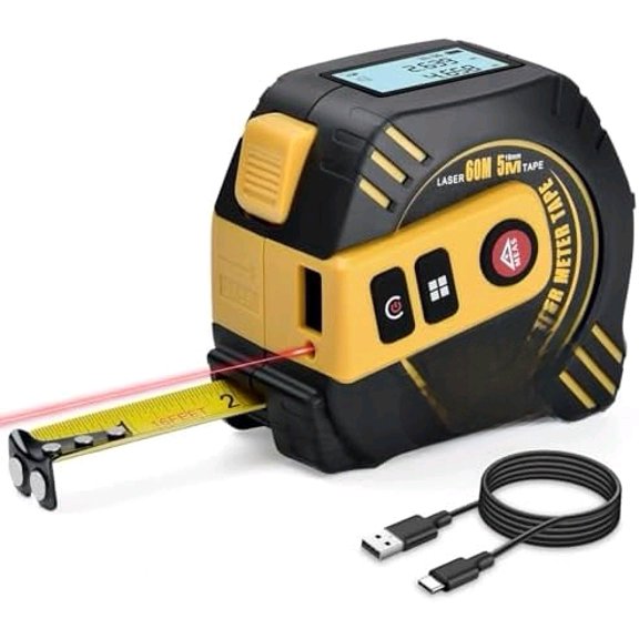 2-in-1 Laser Tape Measure, 197Ft Laser Measuring Tool & 16Ft Measuring Tape with Magnetic Hook - Pythagorean/Area/Volume Digital Tape Measure for Construction & Woodworker (M/in/Ft Unit)$$Tools