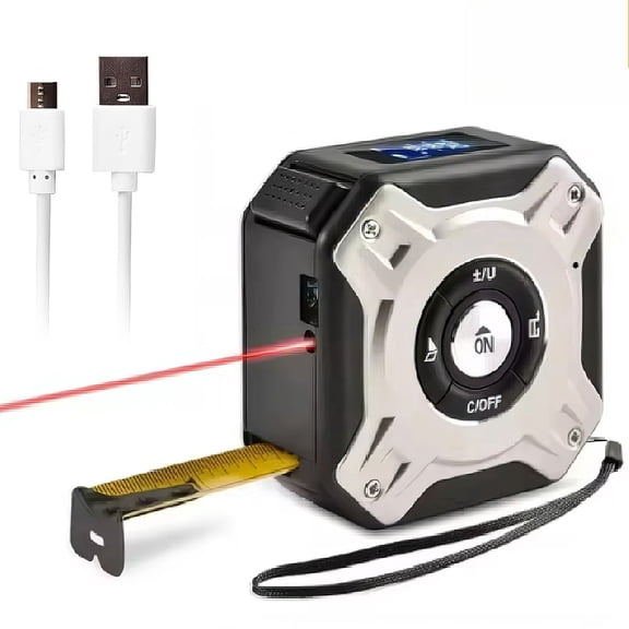 2-in-1 Laser Tape Measure, 197Ft Laser Rangefinder & 16Ft/5m Magnetic Self-Locking Tape with 6 Measurement Modes, Rechargeable Backlit LCD, Belt Clip for Construction DIY Home Renovation
