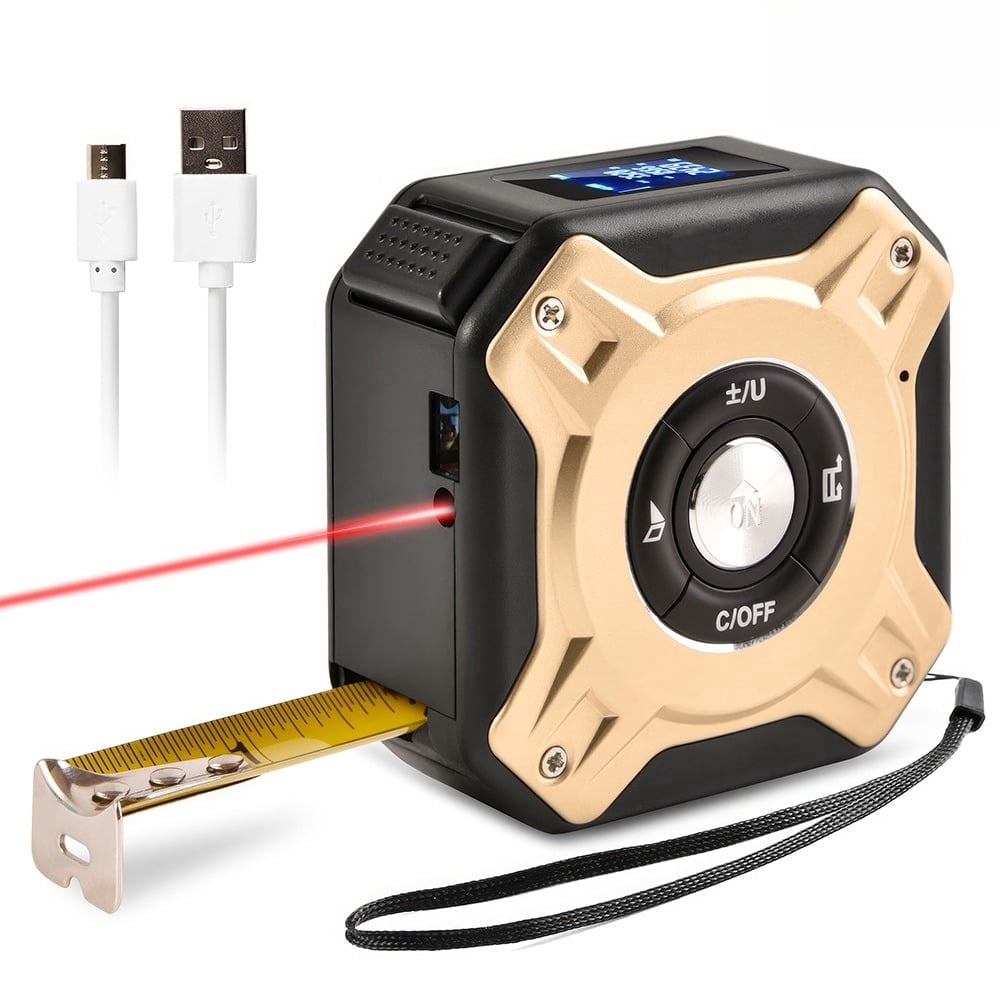 2-in-1 Laser Tape Measure, 197Ft Laser Rangefinder & 16Ft/5m Magnetic Self-Locking Tape with 6 Measurement Modes, Rechargeable Backlit LCD, Belt Clip for Construction DIY Home Renovation