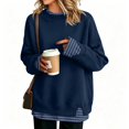 thumbnail image 1 of 2 in 1 Layered Sweatshirt for Women Striped Cuffs and Hem Crewneck Long Sleeve Relaxed Fit Casual Pullover, 1 of 2