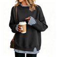 thumbnail image 1 of 2 in 1 Layered Sweatshirt for Women Striped Cuffs and Hem Crewneck Long Sleeve Relaxed Fit Casual Pullover, 1 of 3
