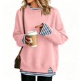 thumbnail image 1 of 2 in 1 Layered Sweatshirt for Women Striped Cuffs and Hem Crewneck Long Sleeve Relaxed Fit Casual Pullover, 1 of 2