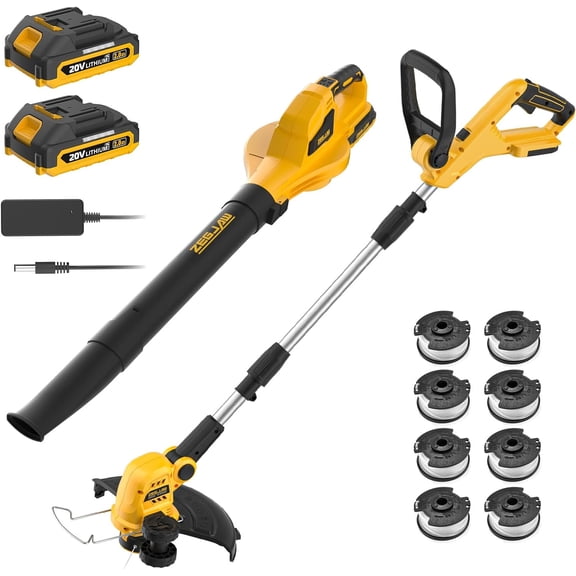 2-in-1 Leaf Blower and 12-Inch 20V Cordless String Trimmer Combo Kit with 2 Batteries Charger and 8 Spools Canary Bestseling