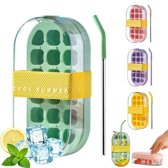 2-in-1 Leakproof Water Bottle with Built-In Ice Cube Tray Straw Reusable Press Release Freezer Drink Container