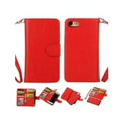 2 in 1 Leather Wallet Ca with 9 Credit Card Slots and Removable Back Cover for iPhone / 8/7 -Red