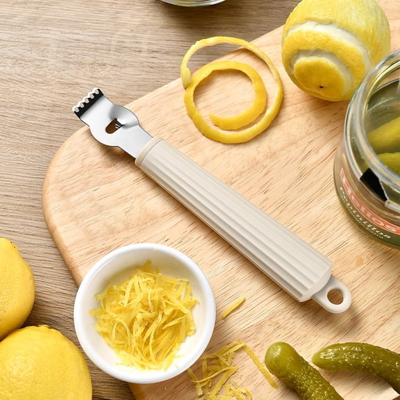 2-in-1 Lemon Zester Peeler Stainless Steel Kitchen Tool with Ergonomic Handle - Citrus Zester and Stripper for Cocktails Baking Cooking Garnish - Compact Fruit Peeler for Lime Orange Grapefruit