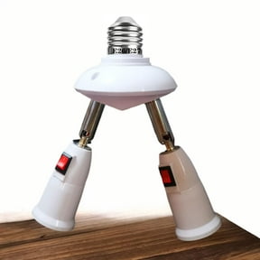 2-in-1 Light Socket Extender, E26/E27 to 2 Bulb Adapter with Adjustable Arms, 360 Rotatable for Ceiling Fan/Lamp Holder, UL Listed, Extension Splitter with Power Switch(White)