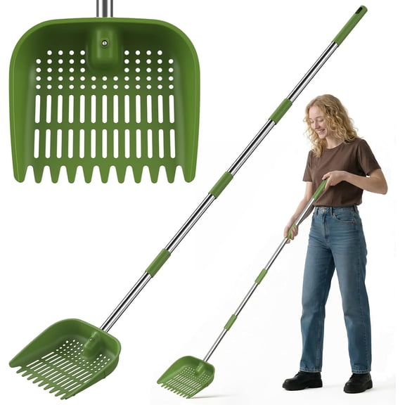 2-in-1- Lightweight Sand Sifting Coop Scoop with Adjustable Stainless Steel Handle (Up to 68),