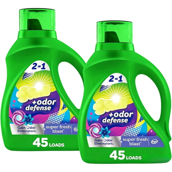 2-in-1 Liquid Laundry Detergent with Super Fresh Blast Scent, Advanced Odor Defense Formula, 90 Total Loads, 130 fl oz Total (2 x 65 fl oz), High-Efficiency (HE) Compatible