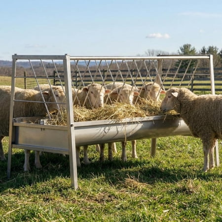 2-in-1 Livestock Feeder Trough with Hay Rack & Grain Bottom Trough | Heavy Duty Dual-Compartment Feeder for Sheep, Goats, Cattle & Horses | Galvanized & Stainless Steel, Weatherproof [Select Size / W