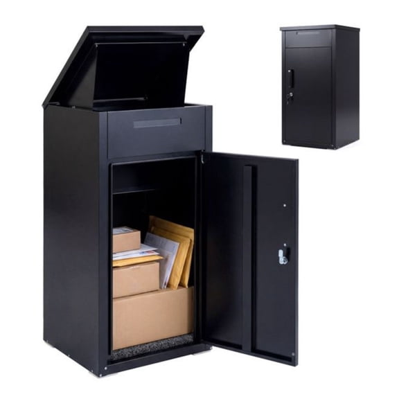 2-in-1 Lockable Mailbox & Package Delivery Box, Galvanized Steel Outdoor Secure Drop Box (Black)