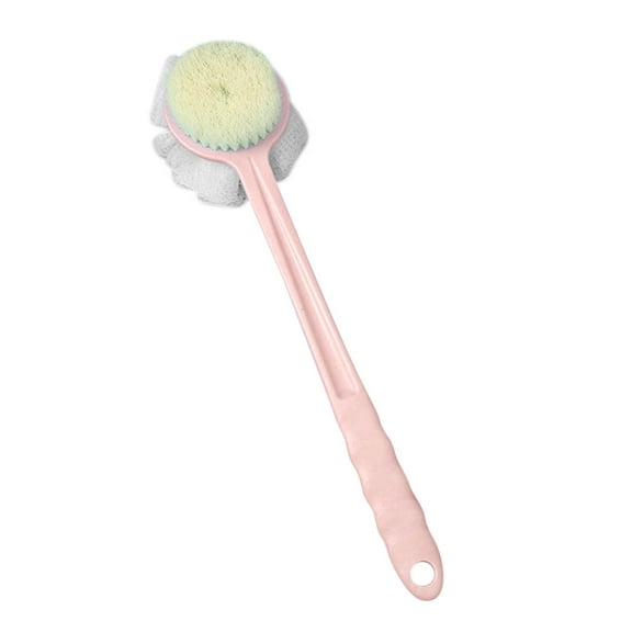2-in-1 Long Handle Bath Brush with Soft Bristles and Pouf,35cm Ergonomic Non-Slip Grip for Back Scrubbing,Gentle Exfoliation and Deep Cleaning,Perfect for Shower,Bath,and Adult Personal Care