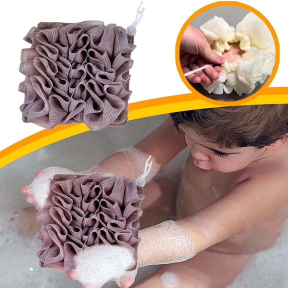 2-in-1 Loofah Washcloth with Soap Holder – Exfoliating Shower Sponge & Drawstring Soap Pouch for Deep Cleansing & Smooth Skin – Soft Bath Loofah Ball for Body Wash, Back Scrubbing & Rich Lather