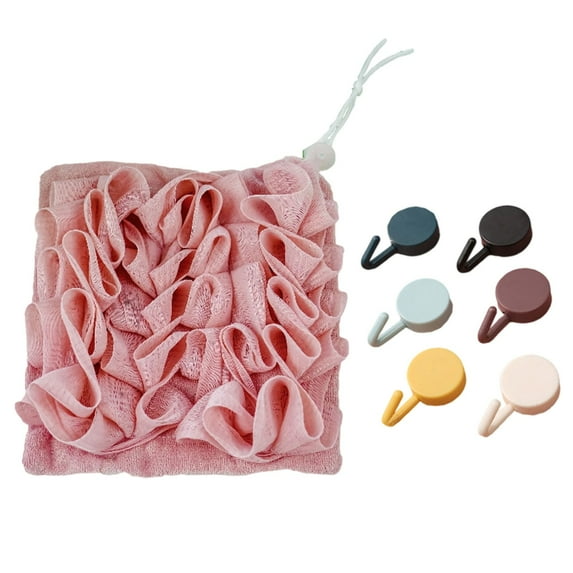 2-in-1 Loofah Washcloth with Soap Holder – Exfoliating Shower Sponge & Drawstring Soap Pouch for Deep Cleansing & Smooth Skin – Soft Bath Loofah Ball for Body Wash, Back Scrubbing & Rich Lather