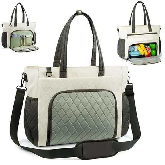 2 in 1 Lunch Tote Bag for Women, 15.6" Laptop Tote Bag with Insulated Lunch Compartment for Office Work Teacher Picnic Nurse