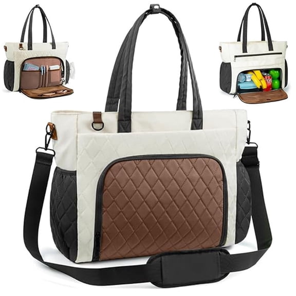 2 in 1 Lunch Tote Bag for Women, 15.6" Laptop Tote Bag with Insulated Lunch Compartment for Office Work Teacher Picnic Nurse