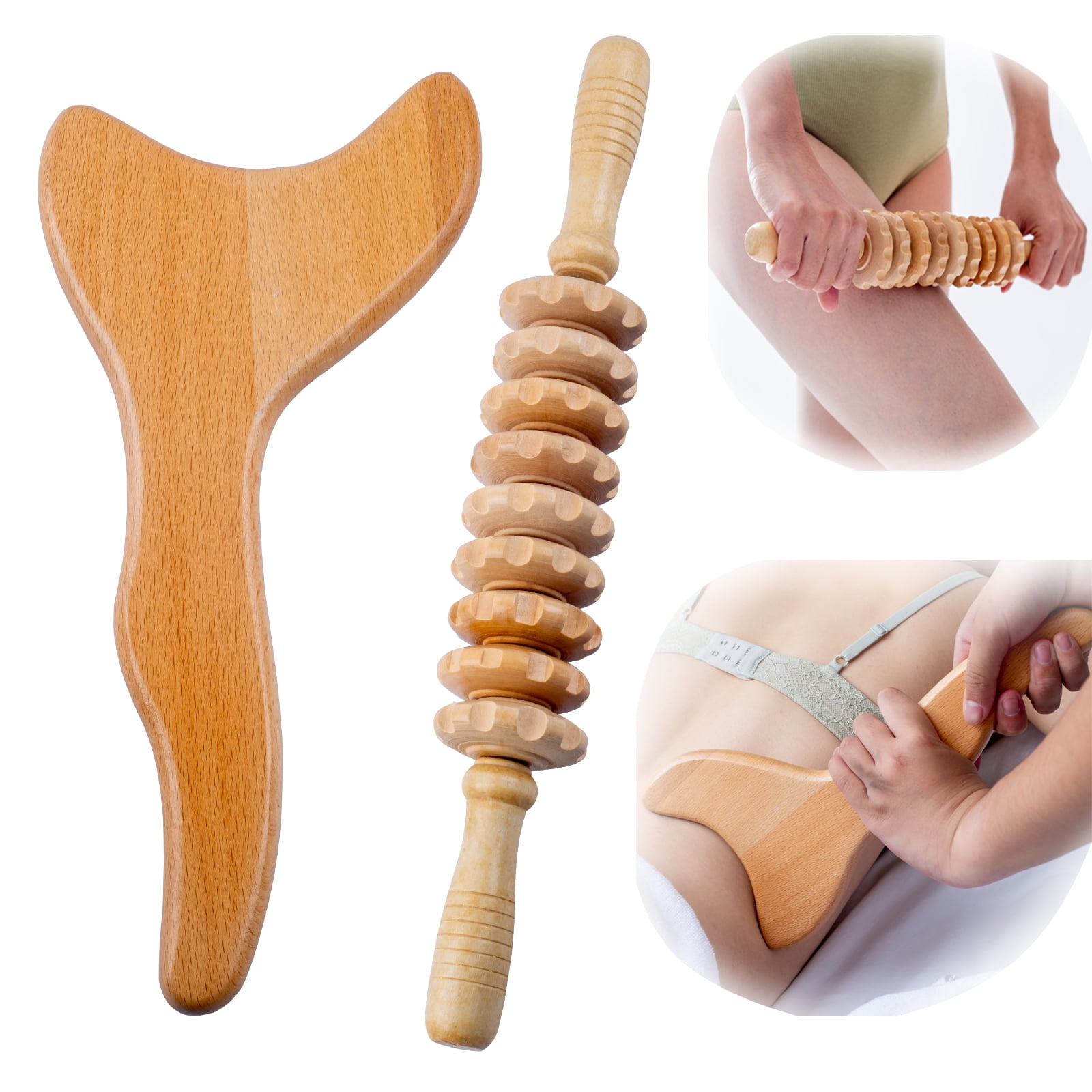 2 in 1 Maderoterapia Kit, Wood Therapy Massage Tools, Lymphatic Drainage Massager, Maderoterapia Kit for Anti Cellulite Lymphatic Drainage