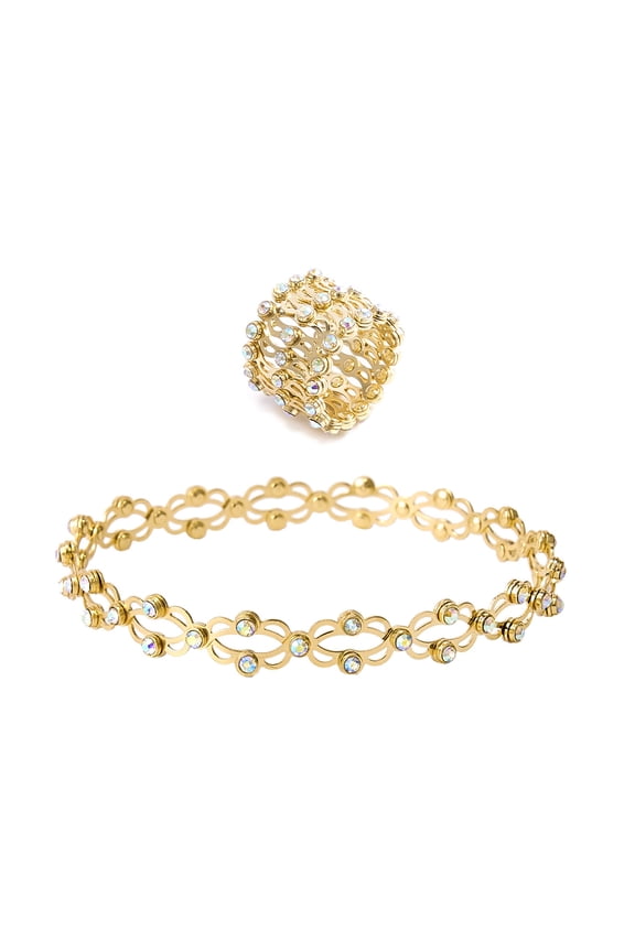 2 in 1 Magic Retractable Ring Bracelet Creative Stretchable Twist Folding Ring Crystal Telescopic Rings Bracelet Jew