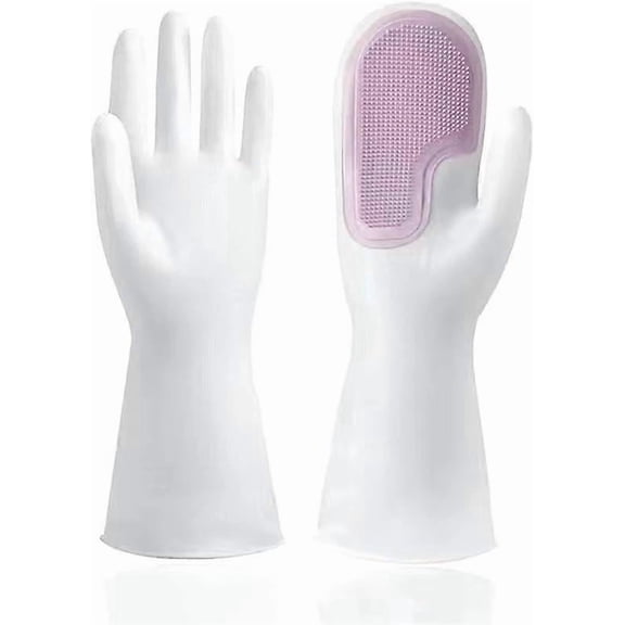2 in 1 Magic Silicone Dishwashing Scrubber, Reusable Rubber Gloves, Kitchen Tool for Household,Dish Wash,Bathroom,Car 31*13CM white