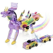 2 in 1 Magnetic Cars Collision Transforming Dinosaur Toys – for Boys Girls Age 2-12, Christmas Gift (Purple)