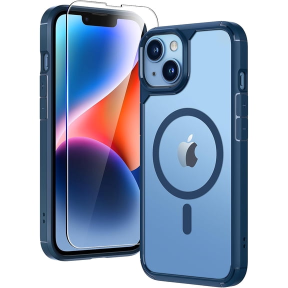 2-in-1 Magnetic Designed for iPhone 13 for iPhone 14 Case, [Compatible with MagSafe] with Screen Protector, Shockproof Phone Case for iPhone 13/14, Blue