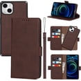 thumbnail image 1 of 2-in-1 Magnetic Detachable Wallet Case for iPhone 13, Card Slots Holder Genuine Leather Kickstand Shockproof Wrist Lanyard Strap Removable Flip Cover 5G 6.1",Brown, 1 of 14