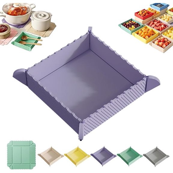 2-in-1 Magnetic Foldable Silicone Mat, Heat Resistant Trivet & Portable Serving Tray for Kitchen Counter RV Camping Picnic, 1-Pack Purple