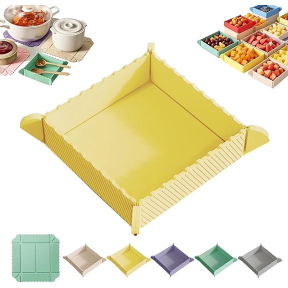 2-in-1 Magnetic Foldable Silicone Mat, Heat Resistant Trivet & Portable Serving Tray for Kitchen Counter RV Camping Picnic, 1-Pack Yellow