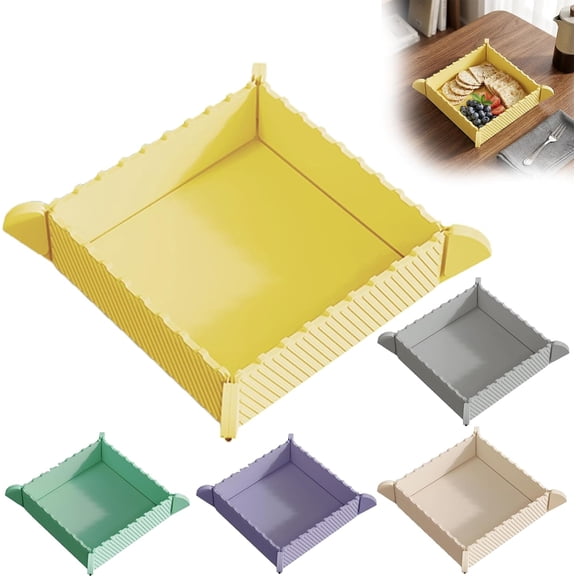 2-in-1 Magnetic Foldable Silicone Mat & Serving Tray, Non-Slip Heat Resistant Waterproof Outdoor Dining Trays, Portable Foldable Silicone Plate, Multifunctional Magnetic Tray (Yellow)