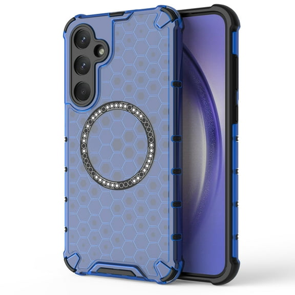 2-in-1 Magnetic Phone Case for Samsung Galaxy S24+, [Anti-fall] [Compatible with MagSafe] Shockproof Translucent Honeycomb Pattern Back Ultra Slim Protective Case for Samsung Galaxy S24+,Blue