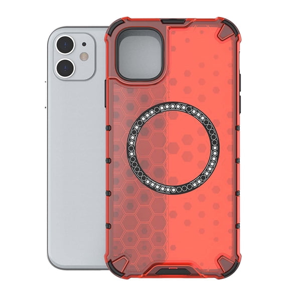 2-in-1 Magnetic Phone Case for iPhone 11, [Anti-fall] [Compatible with MagSafe] Shockproof Translucent Honeycomb Pattern Back Ultra Slim Protective Case for iPhone 11,Red