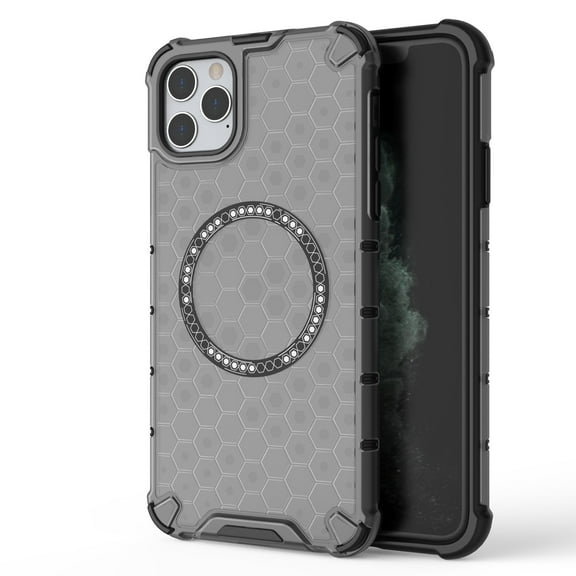 2-in-1 Magnetic Phone Case for iPhone 12 Pro / 12 6.1", [Anti-fall] [Compatible with MagSafe] Shockproof Translucent Honeycomb Pattern Back Ultra Slim Protective Case for iPhone 12 Pro / 12 6.1",Black
